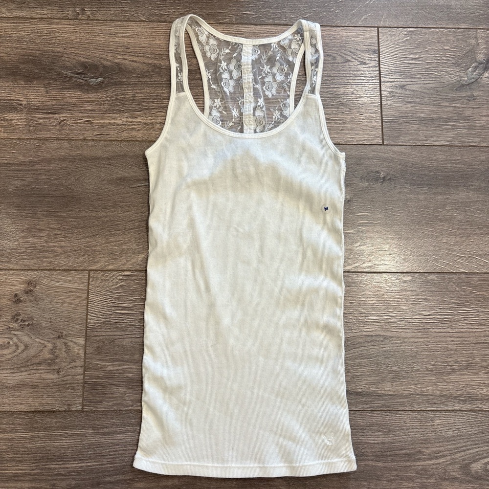 American Eagle White Lace-Back Tank Top - Women